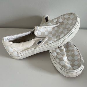 Unisex white checkered vans